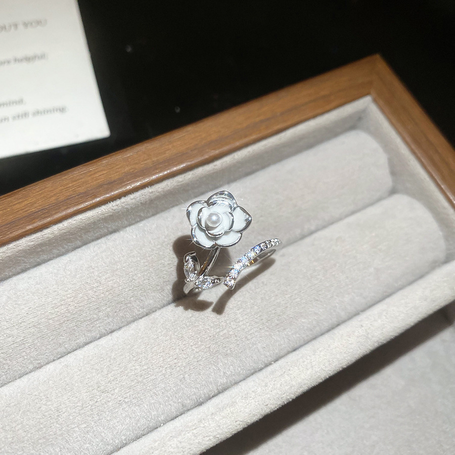 Zircon Oil Drop Pearl Flower Open Fashion Elegant Temperament Index Finger Light Luxury High-end Feel Ring_voghion.com