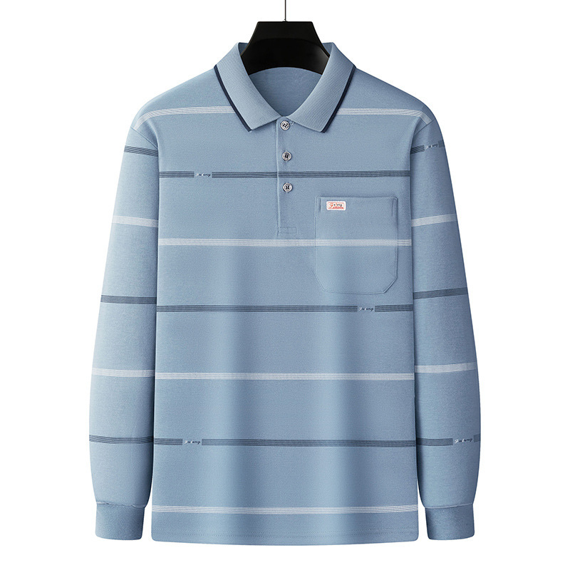 Papá de manga larga camiseta de los hombres de primavera y otoño casual polo camisa superior de algodón de la solapa fábrica de ropa al por mayor