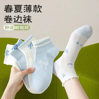 短袜子女春夏薄款白色爱心透气吸汗运动学生棉袜浅口配小白鞋休闲
