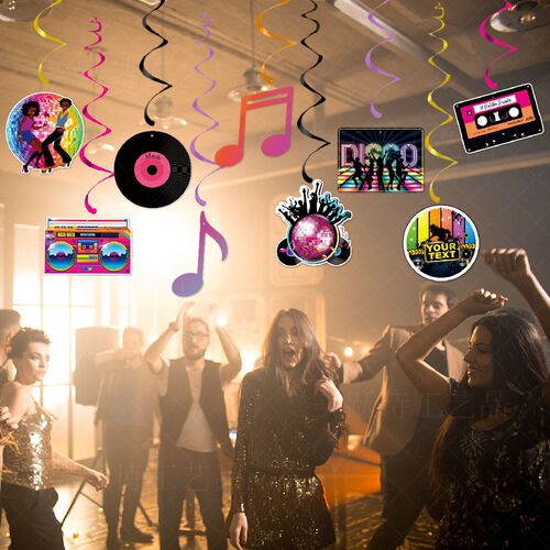 New disco theme party decorative note spiral pendant Disco party decorative record pendant