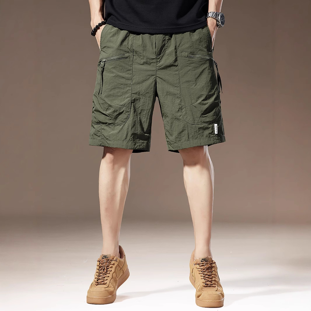 Summer Ice Silk Thin American Work Shorts Men's Quick-Drying Loose Straight Multi-Pocket Casual Outdoor Five-Point Pants Men