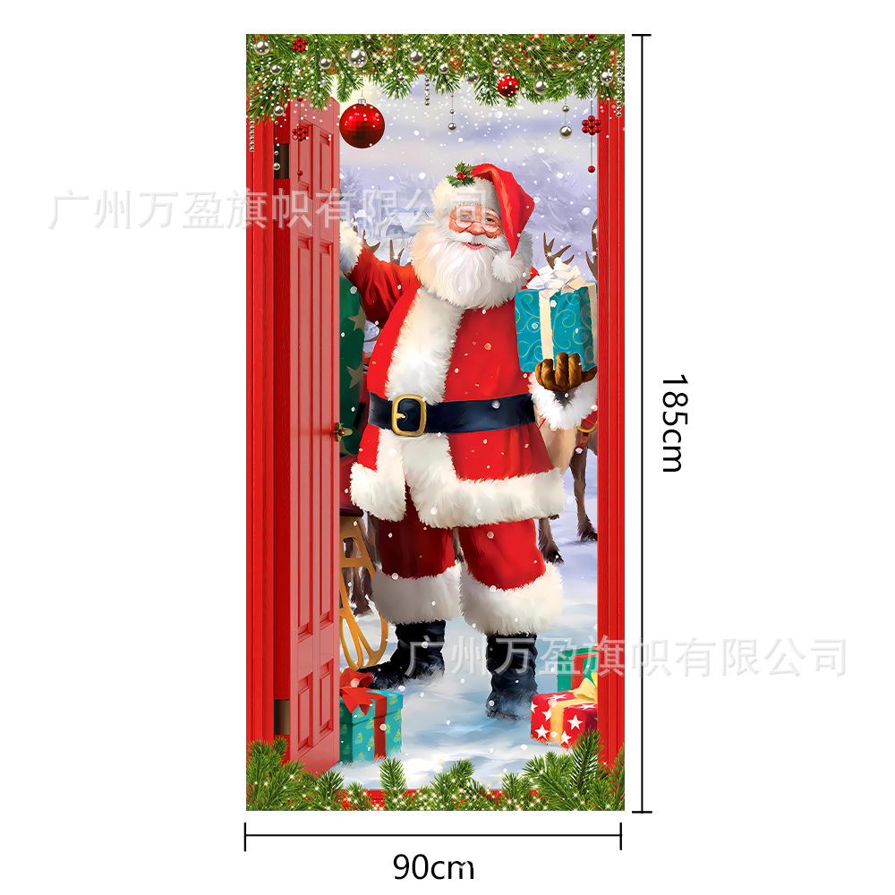 2025 nuevos productos de navidad cortina de bandera Santa Claus para ver la hoja de regalo decoración de tela colgante Bandera de bienvenida de Navidad