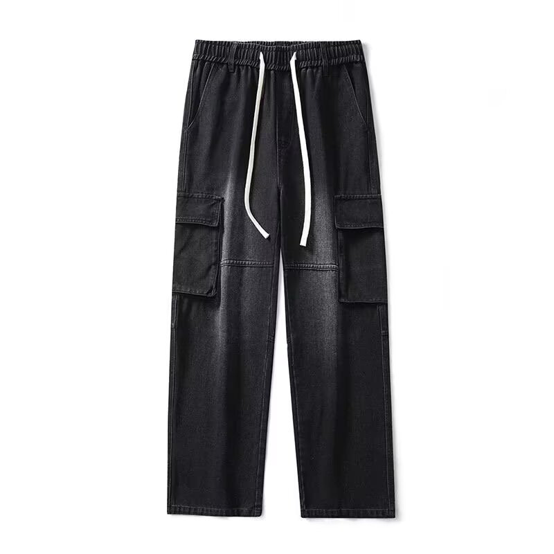​​Men’S Cargo Jeans – Vintage Washed Denim Pants With Patchwork & Multi-Pockets​​ Relaxed Straight Fit​​_mkmklike.com