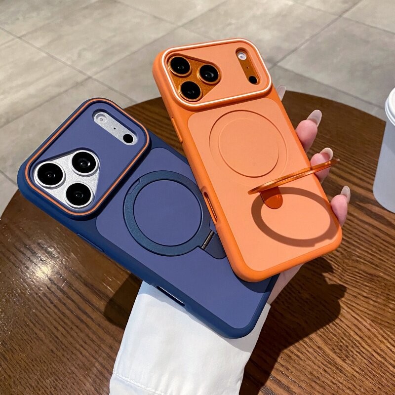 Marco transfronterizo gran ventana para iPhone17pro teléfono móvil Apple 14 / 13 sensación de piel esmerilado soporte de succión magnética