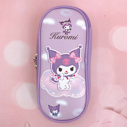 Cartoon double zipper PU stationery box for primary and secondary school students large capacity pencil bag Kurumi small white PC dog cloud pencil bag