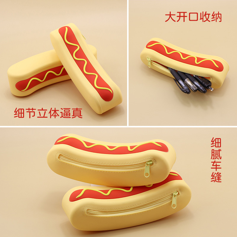 Nueva imitación de perro caliente bolsas de lápiz de silicona portátiles multifuncionales bolsas de almacenamiento impermeables bolsas de maquillaje bolsas de lápiz de estudiantes caja de papelería