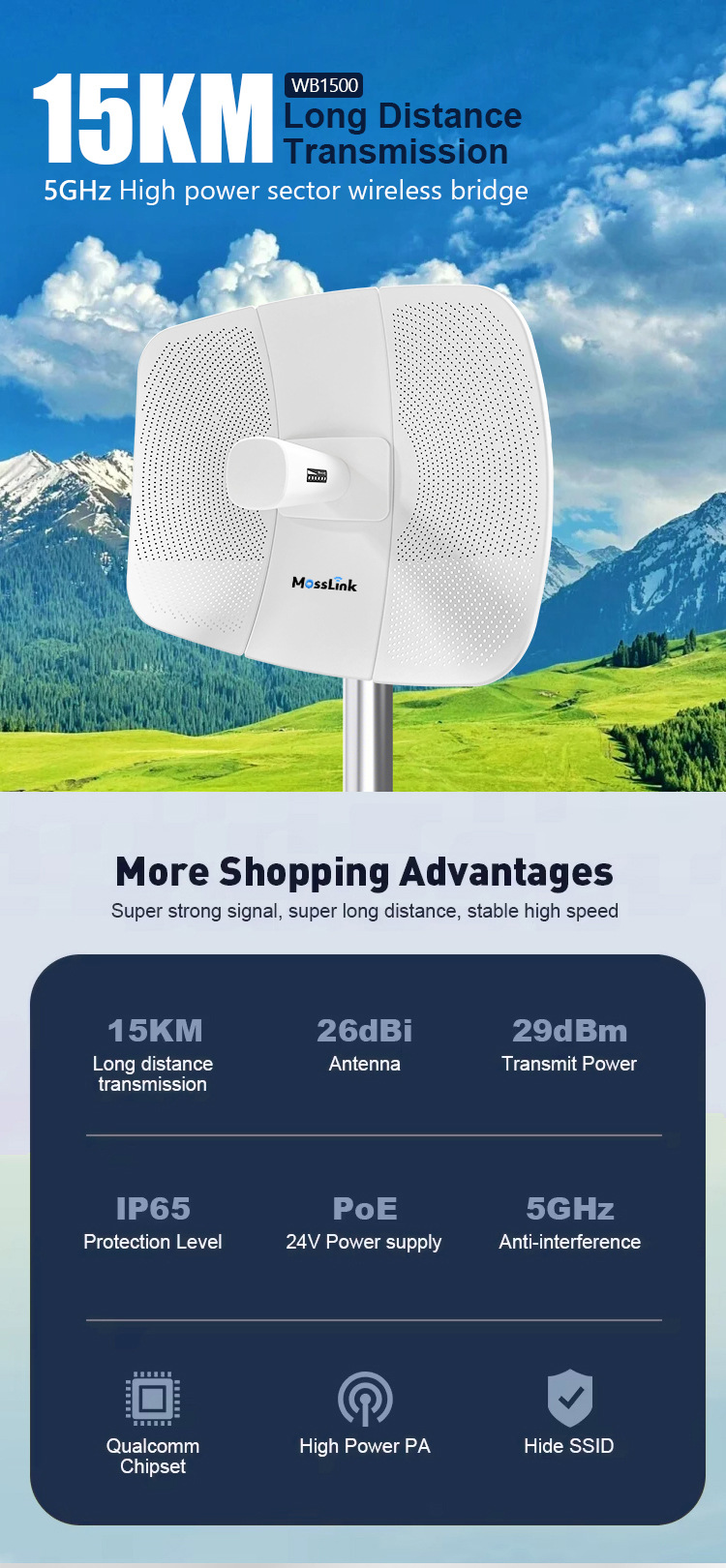 300Mbps 5.8G 10-15KM WiFi无线户外Cpe远程对无线网桥远距离
