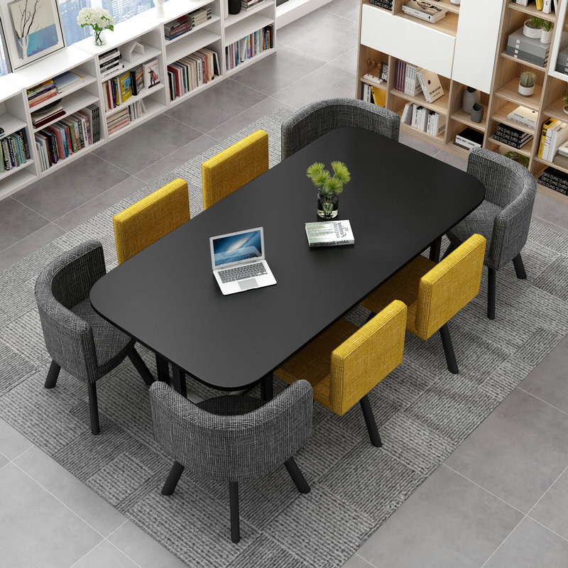 200*100 mesa negra de escritorio amarillo gris oscuro tela una mesa ocho sillas
