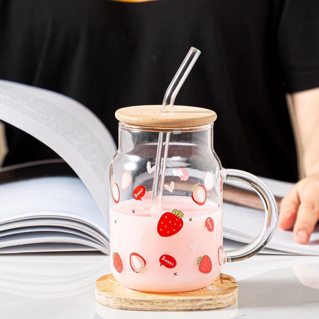 Fruta de verano de paja de vidrio taza de jugo de leche taza de té regalo personalizado taza de beber hogar estilo japonés taza de limón