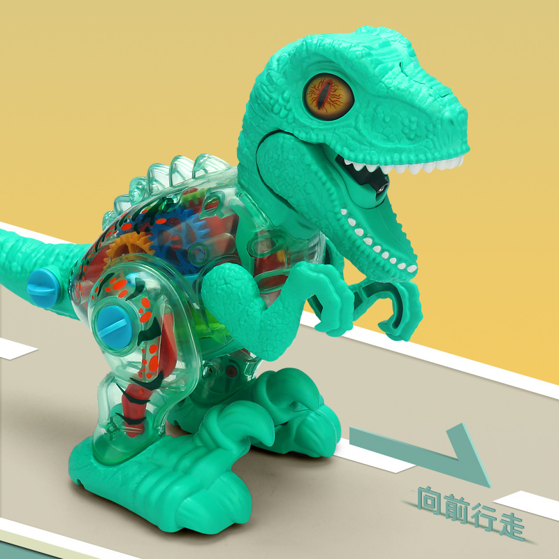 Nuevo aerosol eléctrico Raptor simulación dinosaurio modelo música luz caminando engranaje transparente dinosaurio juguete