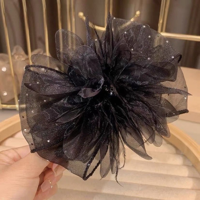 Satín de alta sensación, arco negro grande, clip de tiburón, toque de cabeza, clip de nube, clip de agarre, clip de cabello, tarjeta de cabello de mujer
