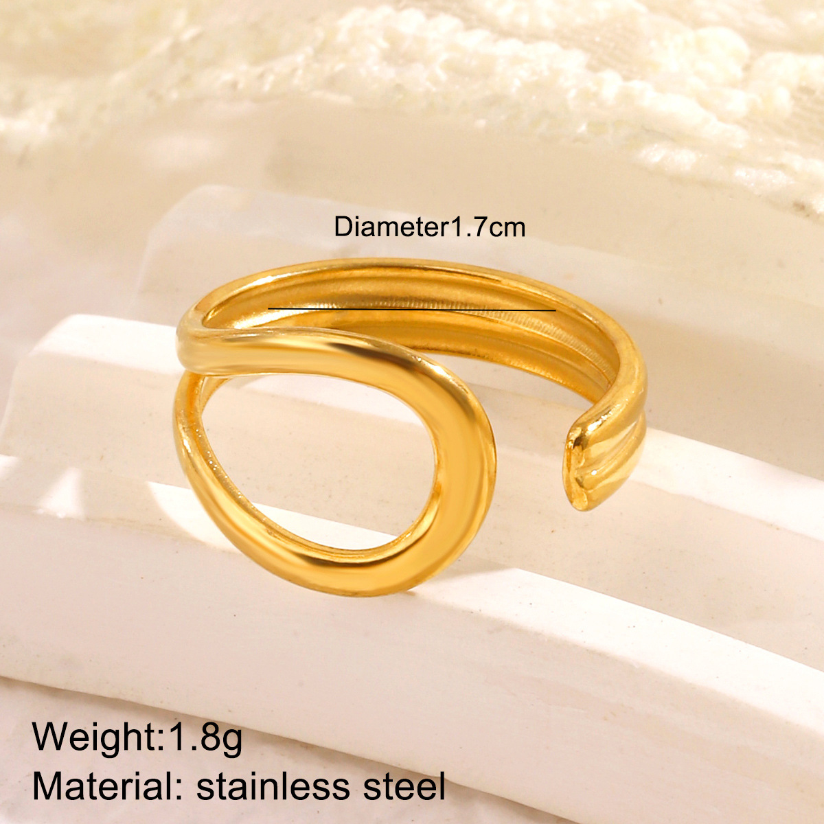 French Retro European American INS-style Geometric Gold Stainless Steel Open Ring, Fashionable And Simple, Irregular Leaf Design,_voghion.com
