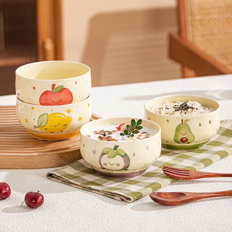 Tacos de cerámica series de frutas lindas de alto valor de esmalte bajo el color doméstico nuevo tazón de yogur tazón de regalo cubiertos de cerámica