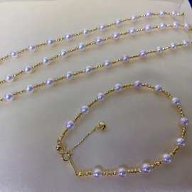 5-6mm海水珍珠Akoya手链 18k金螺纹小金珠简约大气日常休闲百搭