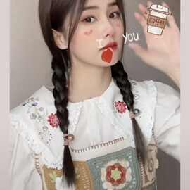 白鹿抖音同款刺绣勾花针织吊带背心女法式娃娃领蕾丝花边衬衫上衣