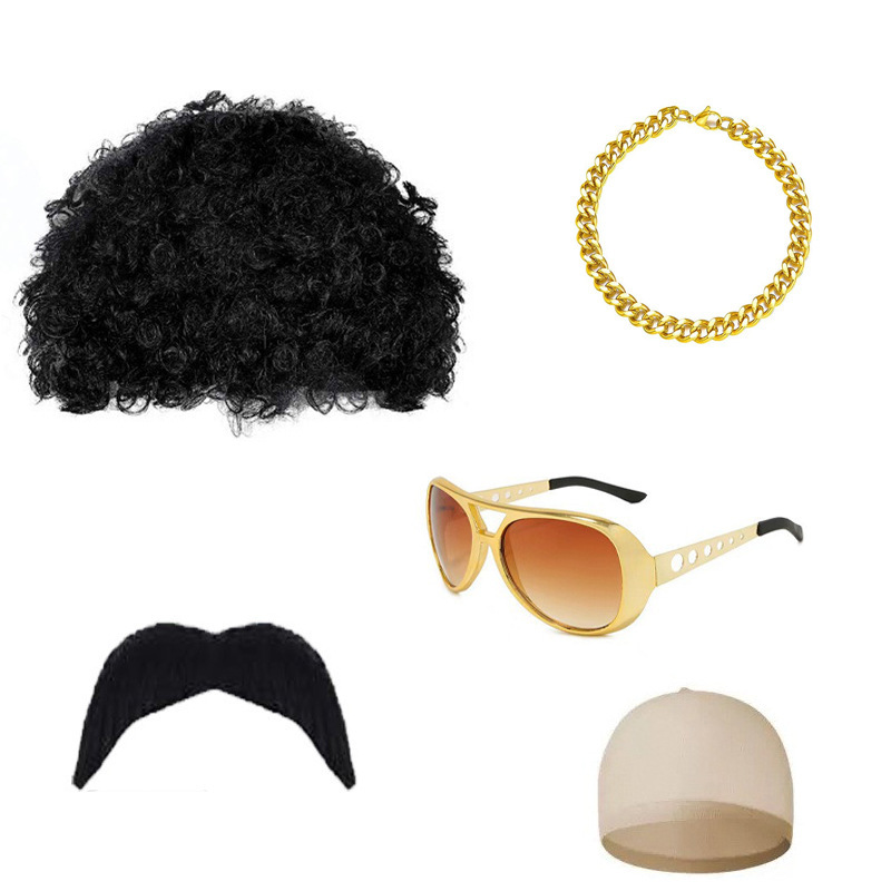 European and American Cross-Border Hot Party Dance Wig Glasses Beard Cos Accessories Disco Necklace 80S and 90S Accessories