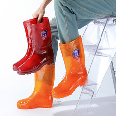 Military mid-tube unlined brown quick-drying water shoes long-tube yellow waterproof boots non-slip rain boots no mesh men's rubber shoes