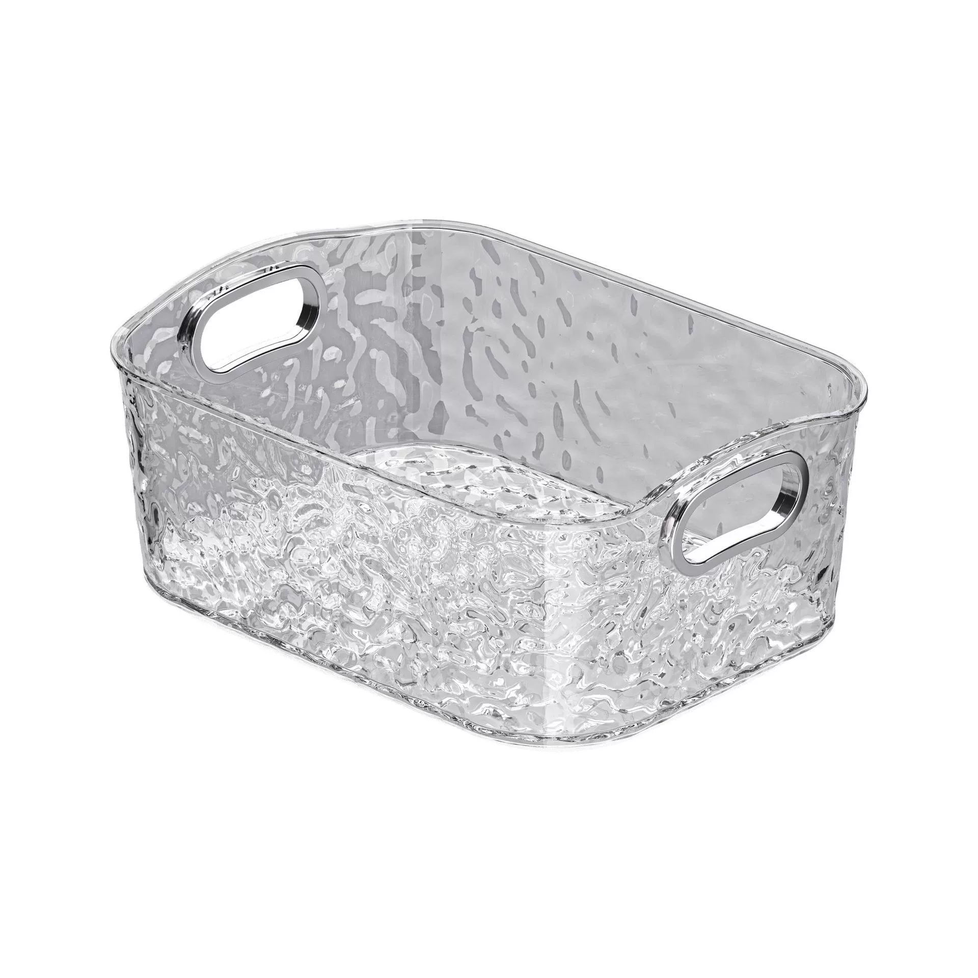 Vanity Storage Basket, Handled Clear or Black-Tea Plastic, Small and Large Sizes