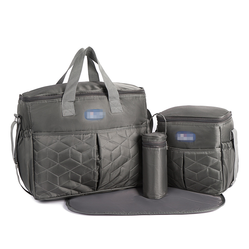 Conjunto de Cinco Piezas de Bolsa Maternal Acolchada con Diseño de Cuadros, Bolsa Maternal Multifuncional de Gran Capacidad para Guardar Pañales, de Hombro o Cruzada