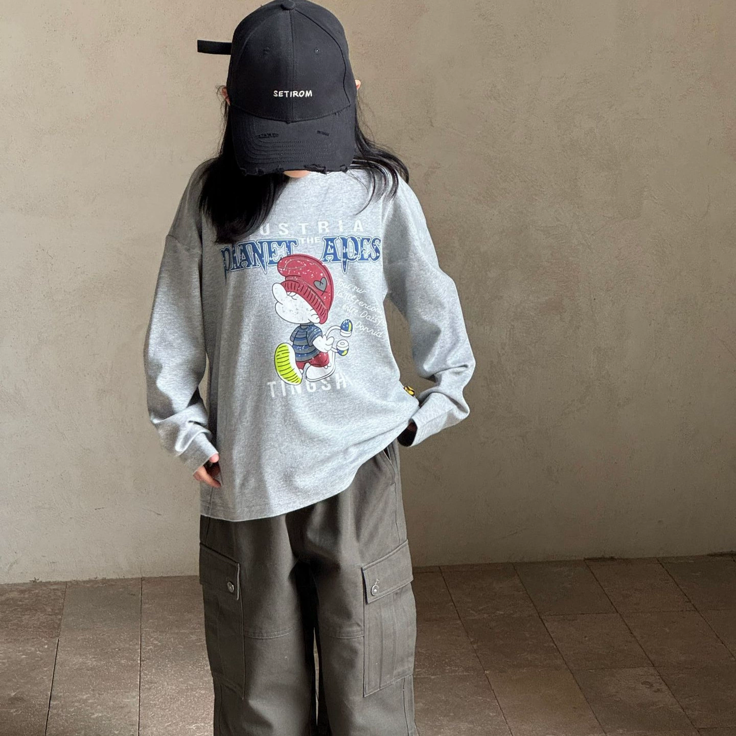  spring cartoon long-sleeve for men and women for leisure, Korean style, children's clothing, for teenagers