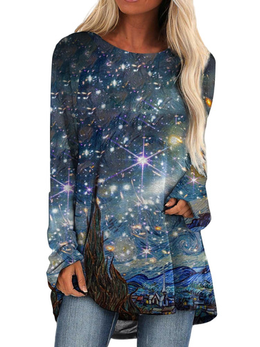wish autumn new geometric 3D printed women's long-sleeved round neck loose t-shirt top
