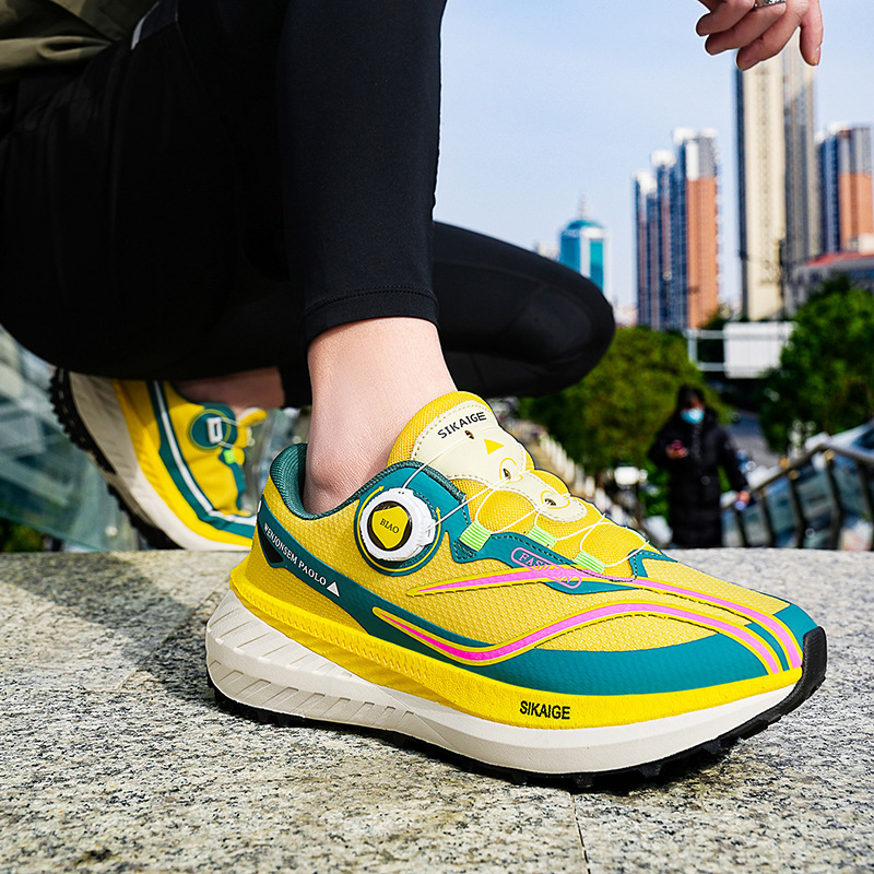 Autumn couple's double-layer popcorn with rotating buttons and full palm carbon plate breathable and resilient Lu cross-country sports running shoes