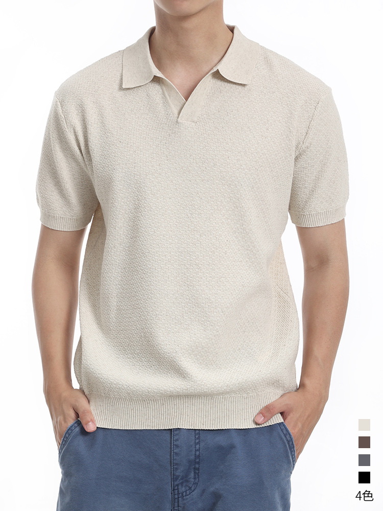 Hombres viejos ganchos de hielo de seda de punto polo camiseta de manga corta hombre de alto nivel de negocios gaviota cuello camiseta de luces para hombres