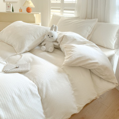 New Nordic INS-style Honeycomb Fabric Fresh and Minimalist Four-Piece Set Simple Washed Cotton Single Student Dormitory Three-Piece Set