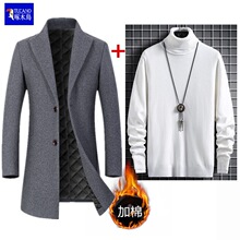 啄木鸟冬装毛呢大衣男士中长版韩版修身英伦中青年毛呢子风衣外套