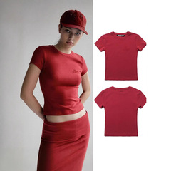 Badblood Women's Short-Sleeve T-Shirt with American Punk Design, Minimalist and Stylish, Embroidered Top for Summer