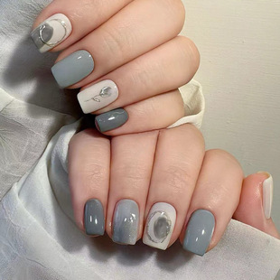 Flower Morning Dew Wear Armor Advanced Nail Patch Haze Blue Nail Patch Fake Nail Live Nail Patch Finished