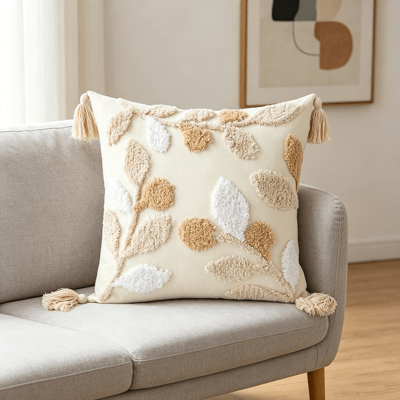 Cream lienzo bordado funda de almohada estilo nórdico ligero lujo cojín de sofá geométrico decoración de hoteles residencial funda de almohada