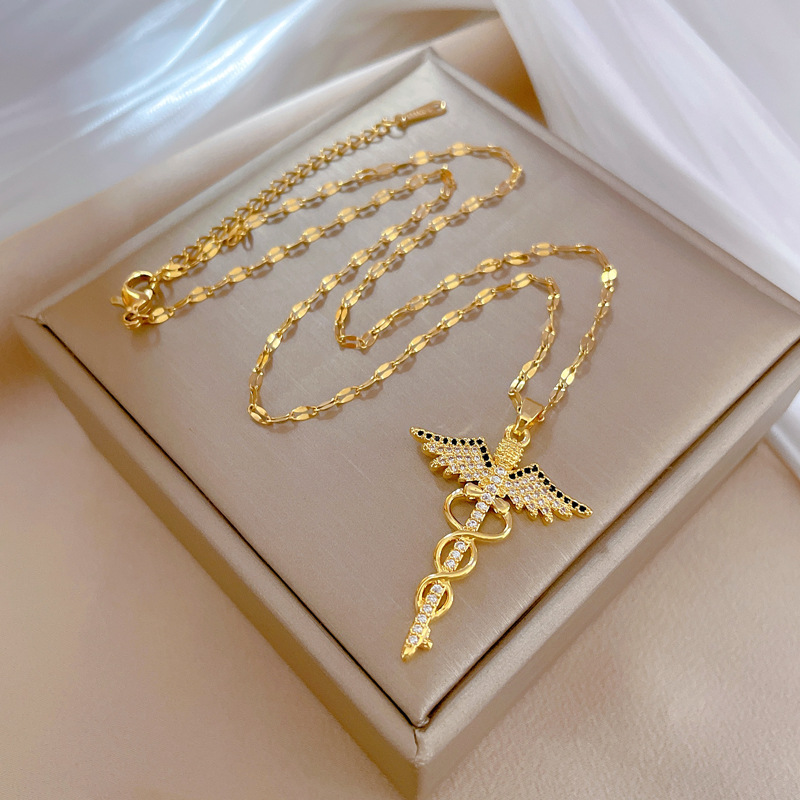 Wholesale Fashion Dragonfly Stainless Steel Plating Zircon Pendant Necklace display picture 6