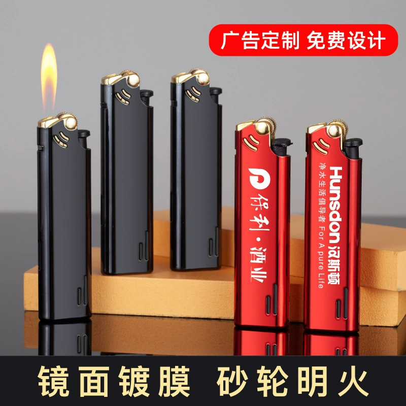 Металлическая колесная Зажигалка на заказ индивидуальная рекламная печать шкив открытого огня одноразовая Зажигалка Оптовая Бытовая