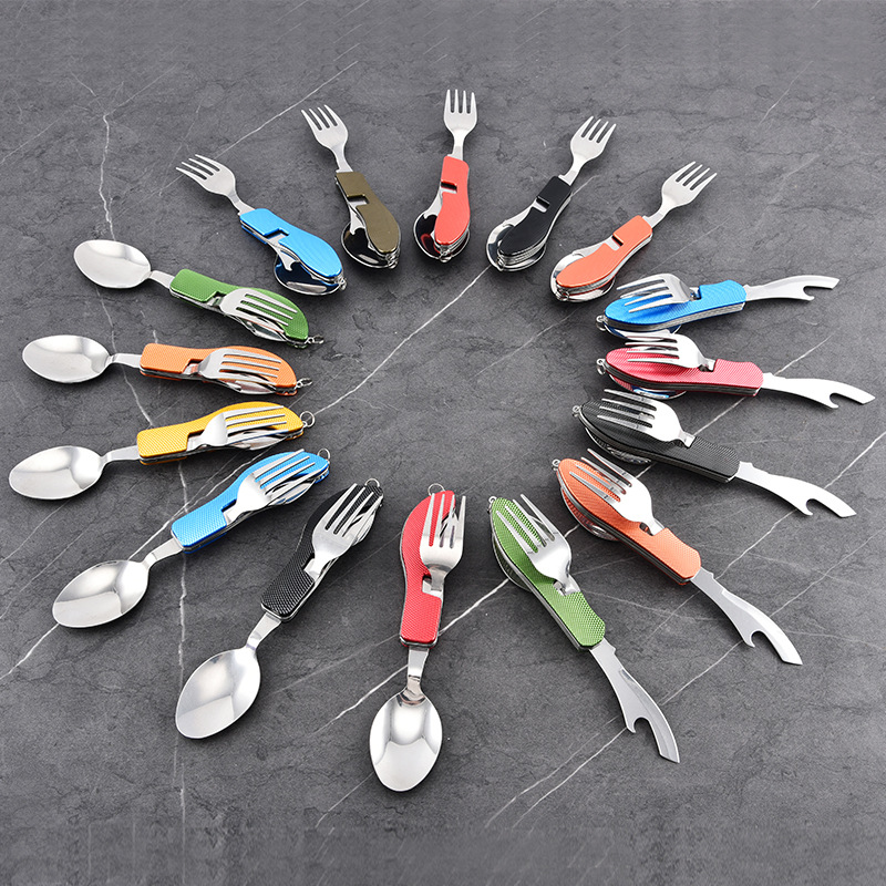 厂家现货直供户外餐具刀更叉组合工具便携拆装餐具刀勺叉折叠刀叉