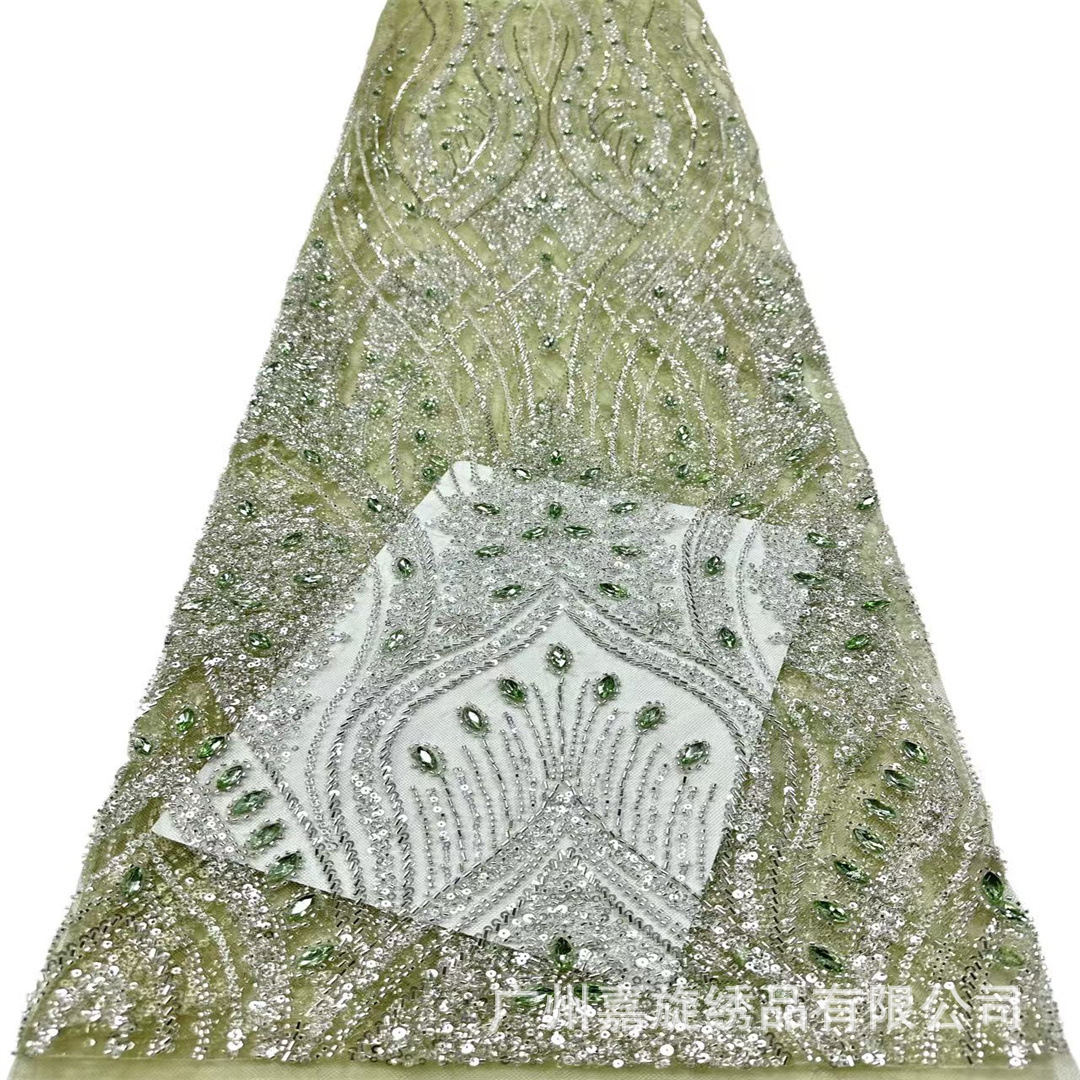 Tela de malla de alta gama adornada con pedrería, lentejuelas y bordados con cuentas para vestidos de mujer, vestidos de novia y materiales de encaje. image 8