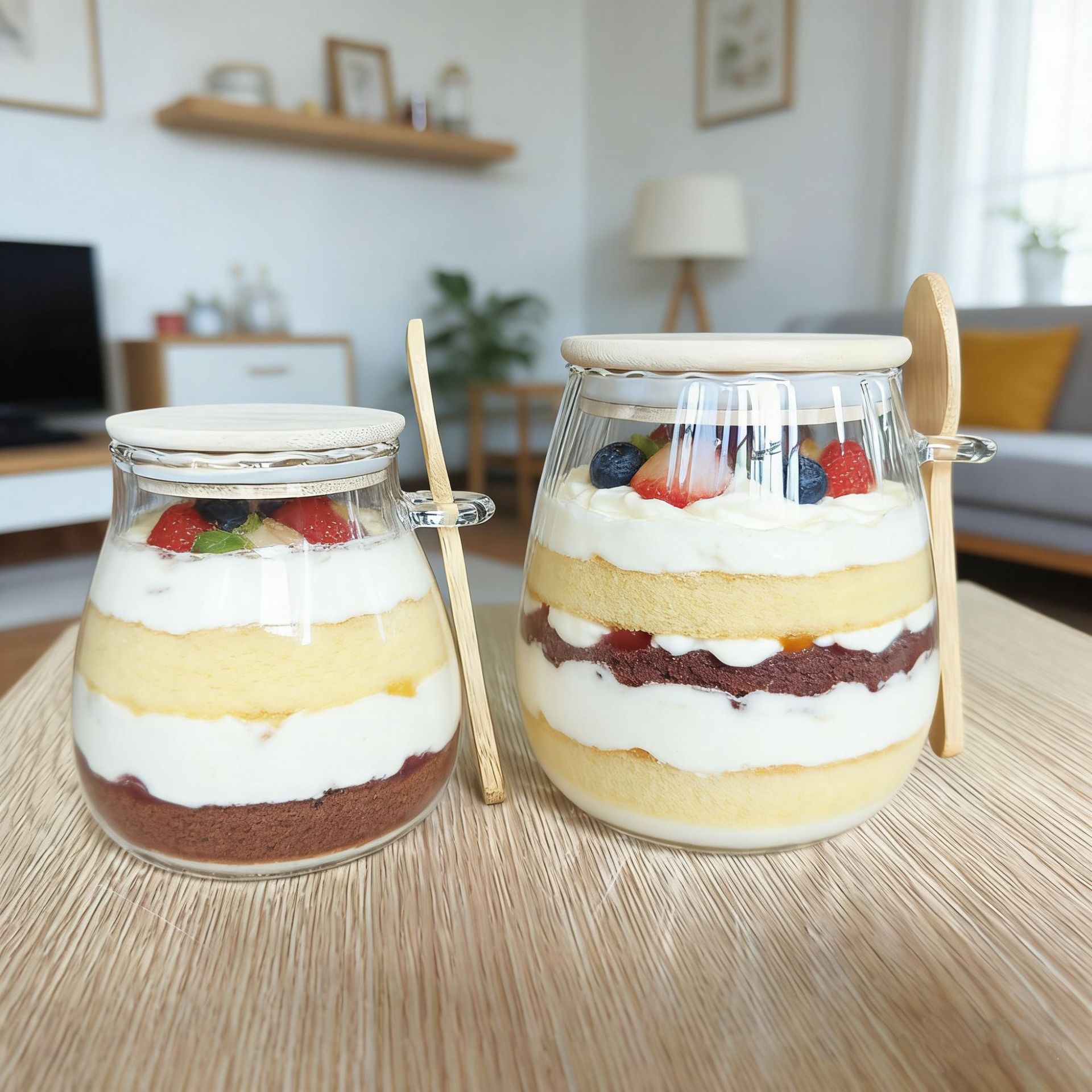 带勺玻璃密封罐甜品罐高硼硅玻璃储茶罐厨房调味罐带盖带勺收纳瓶