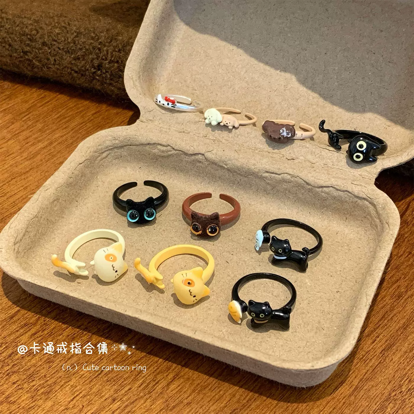 卡通可爱猫咪开口戒指可调节女搞怪趣味小众高级感设计感手饰批发