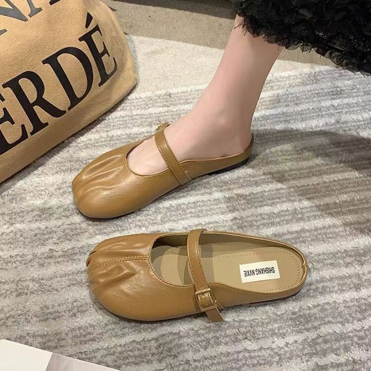 Internet Celebrated Baotou Slippers Women's 2025 New Retro Pleated Soft Bottom Non-slip All-match Fashionable Western Style Lazy Half-Slippers