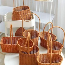 仿藤编手提花篮铁艺造型鲜花绿植篮子手工编织小花篮客厅装饰摆件