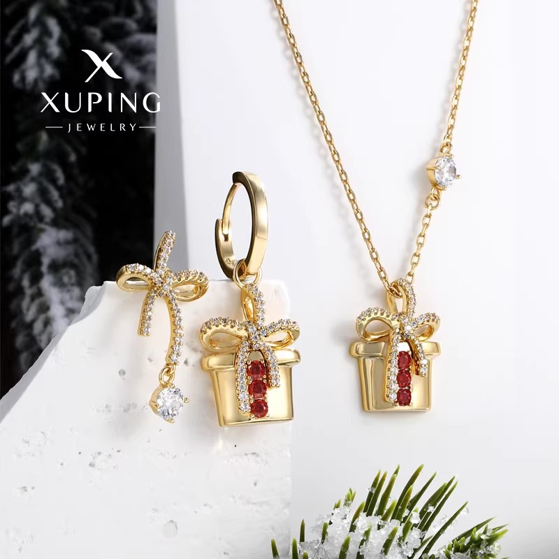 Xuping estilo de diseño arco regalo pendientes collar conjunto de joyería lujosa ligera joyería transfronteriza europea y americana