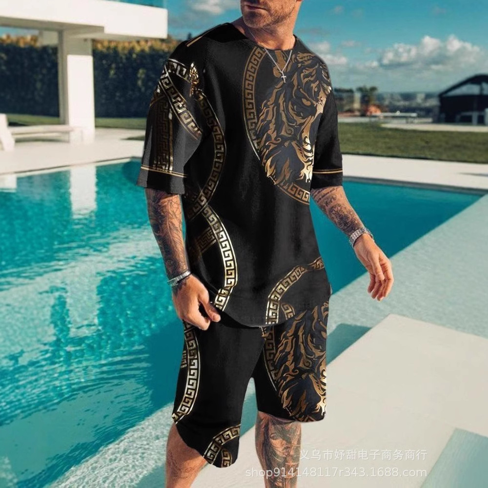 2022 nuevo traje de ropa de hombre impresión 3D más tamaño de manga corta Camiseta pantalones cortos traje en stock suministro de fábrica