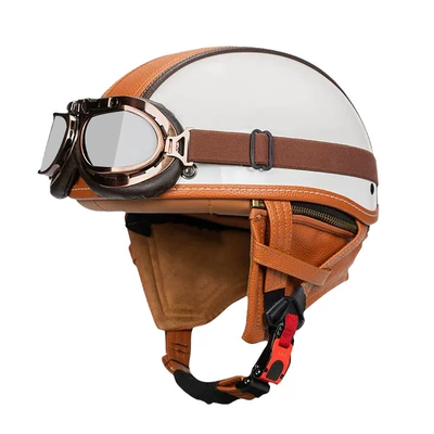 Retro Half Helmet Men's and Women's Motosiklet kaskı (dəbilqə) - bright-white-orange-peel-copper-mirror-silver-surface-s