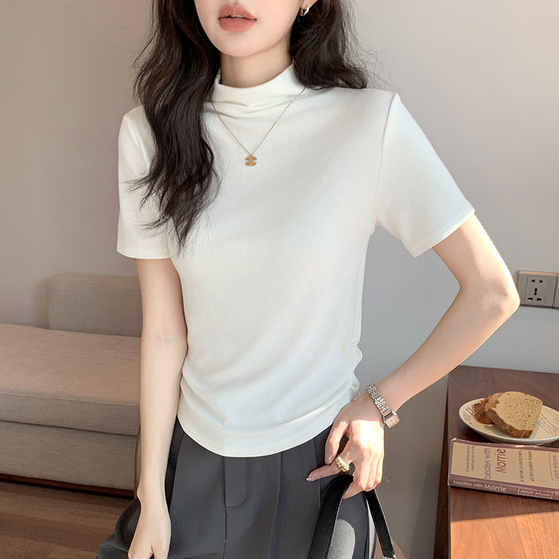 H338純粋な欲望風ハーフタートルネック半袖Tシャツ女性用夏スリムフィットインナー兼アウタートップスinsトレンド|undefined