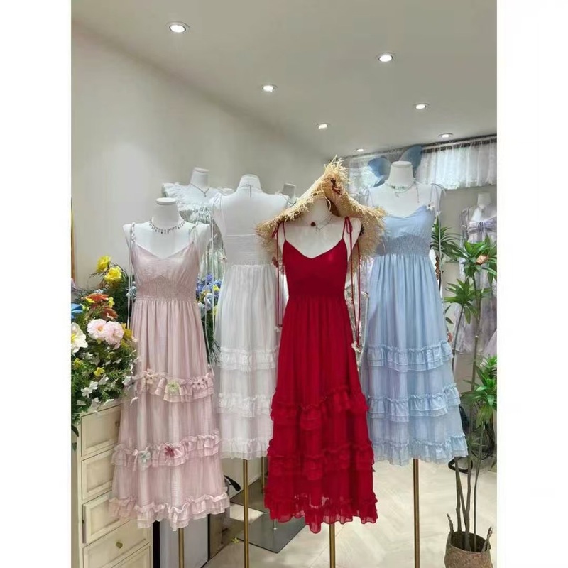 ミラノホリデーリゾートスタイルヘビーカンパンドレスレディースフレンチケーキスカート小花装飾春夏新作|undefined