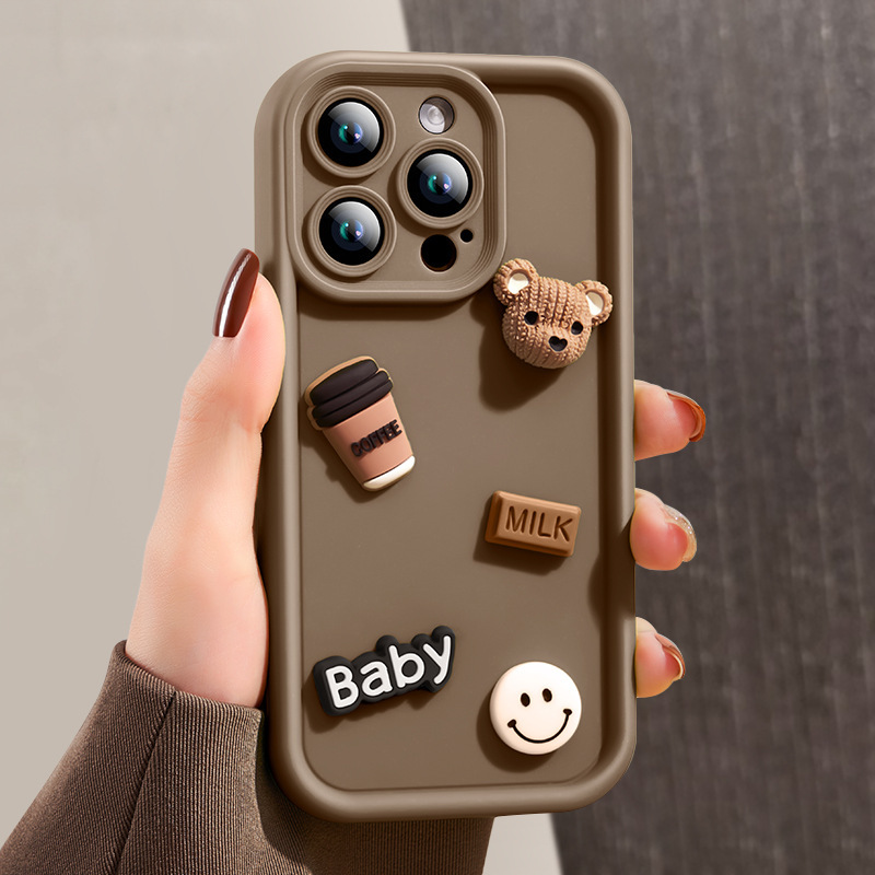 Suitable for iPhone 17 Phone Case, Retro Three-Dimensional Bear, 15 Promax Apple 16 Protective Case, Creative 14 Anti-Drop