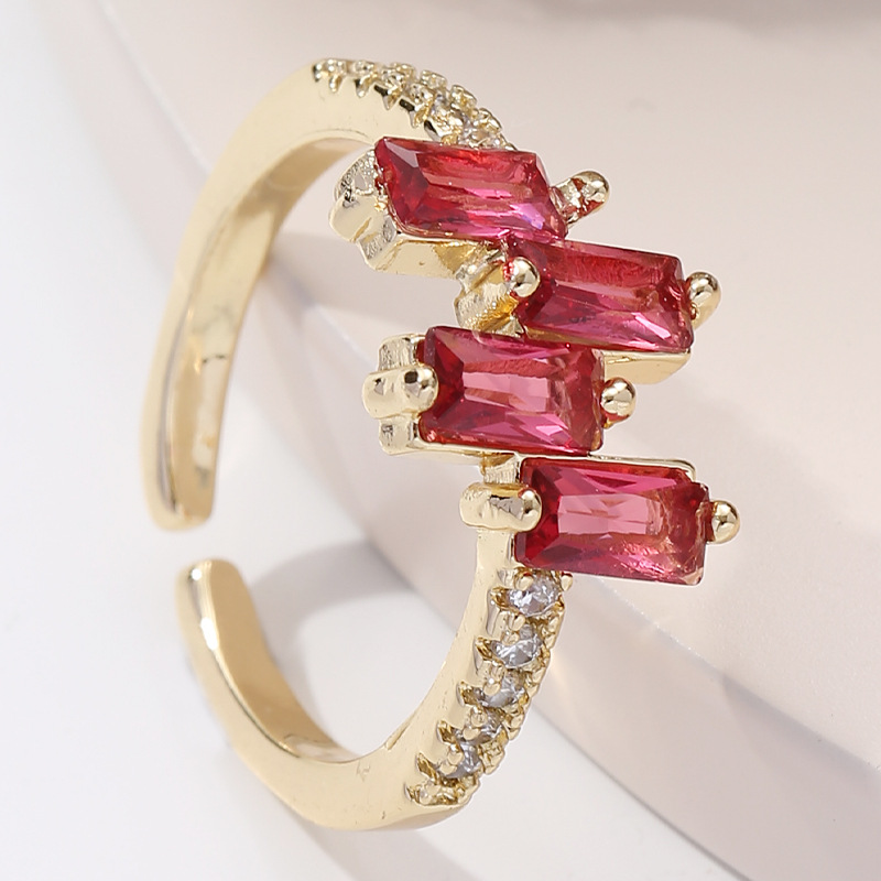 5g Weight Zircon Inlay Material Open Ring Classification Adjustable Ring Size 1 Piece Quantity Daily Occasion Copper Material Geometric Pattern Women'S Gender Plating Design Fashion Style Fashion Geometric Copper Plating Zircon Open Ring 1 Piece 8