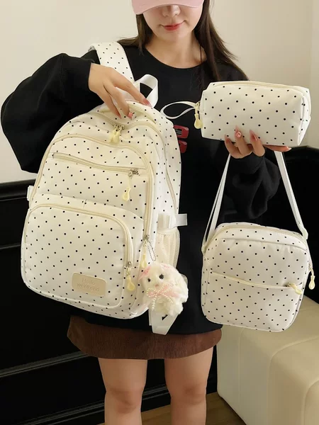 Artistic and Fresh Style, Personalized Polka Dot Large-Capacity School Bag for Middle and High School Students, Suitable for Grades 1-6, Lightweight for Girls, Double Shoulder Bag