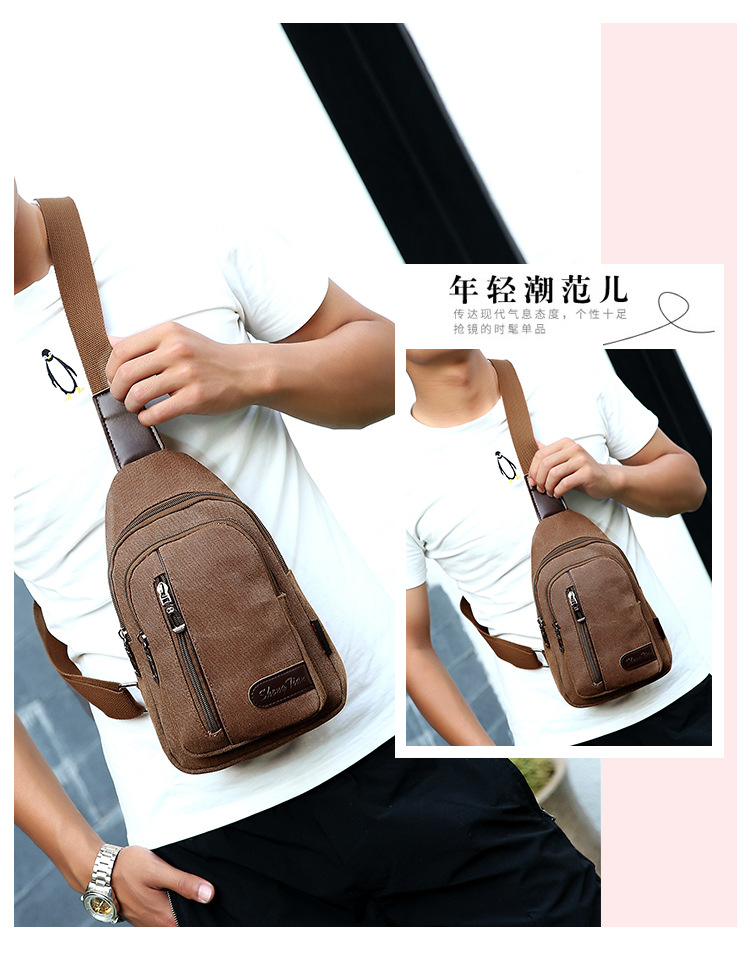 New men's chest bag, casual sports single-shoulder canvas bag, construction site work wear-resistant crossbody bag, cross-border wholesale bag undefined