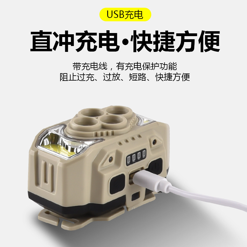 亚马逊充电led头灯强光长续航野外钓鱼防水头戴式多功能感应头灯